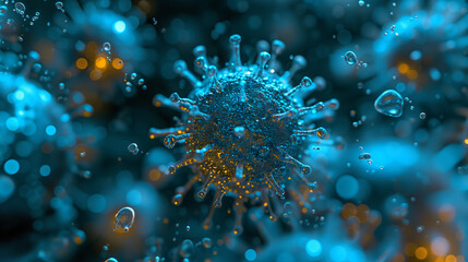High-Resolution Microscopic Image of Virus with Radial Protrusions, Detailed Virus Structure Close-up, Scientific Background for Virology Research