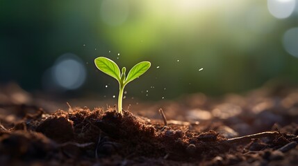 loseup photography germinating agriculture, A seedling is sprouting from a seed - obrazy, fototapety, plakaty