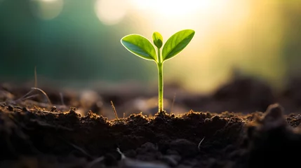 Fotobehang loseup photography germinating agriculture, A seedling is sprouting from a seed © Muzikitooo