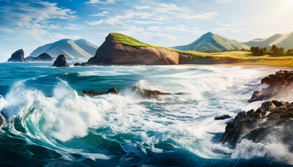 A stunning ocean landscape with cliffs wave
