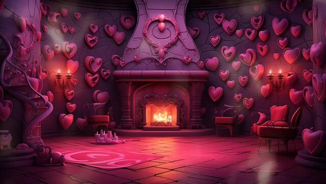 Room with valentine decoration background concept. romantic, love, valentine concept. seamless looping time-lapse animation video background. Generative AI