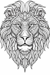 Outline drawing of an intricate lion with crisp lines, no color outline. highly detailed floral, flower style coloring book, Generate AI.