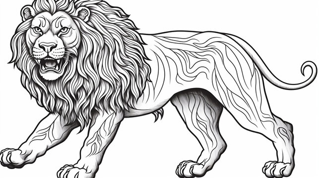 recommend clip art: Outline drawing of an intricate lion with crisp lines, no color outline. highly detailed floral, flower style coloring book, Generate AI.