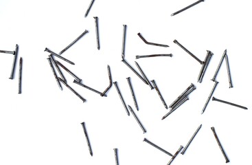 Iron Nail or Pins  Scattered Isolated on White Background