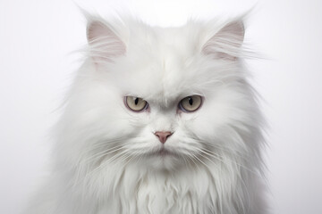 Fototapeta premium Turkish Angora cat close-up portrait on a white background.