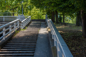 緑に囲まれた公園の昇り階段