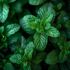 Mint leaves background. Green Peppermint leaves Pattern layout design Top view. Spermint plant growing