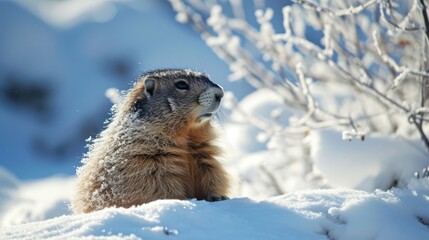 Obraz premium A winter landscape showcasing a squirrel in its habitat through animal photography. 
