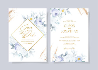 Fototapeta na wymiar beautiful floral wreath wedding invitation card template