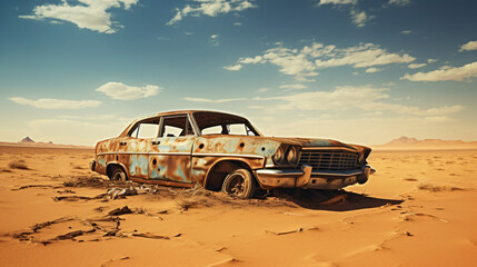 Old classic wreck of retro vintage car