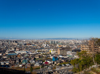 冬の青空が広がる大都市の風景