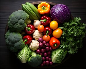 Generative AI : Fresh picked vegetables in a basket is scattered on a white background