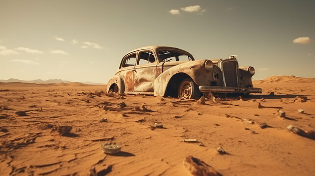 Fototapeta Old classic wreck of retro vintage car