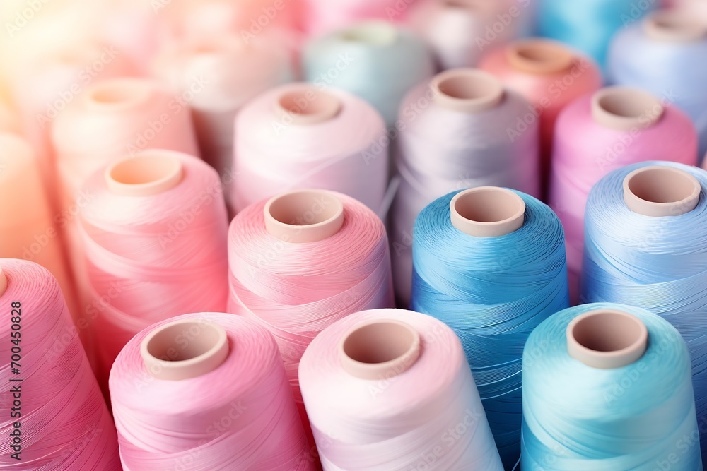 Poster generative ai : photographed abstract sweing thread spools background