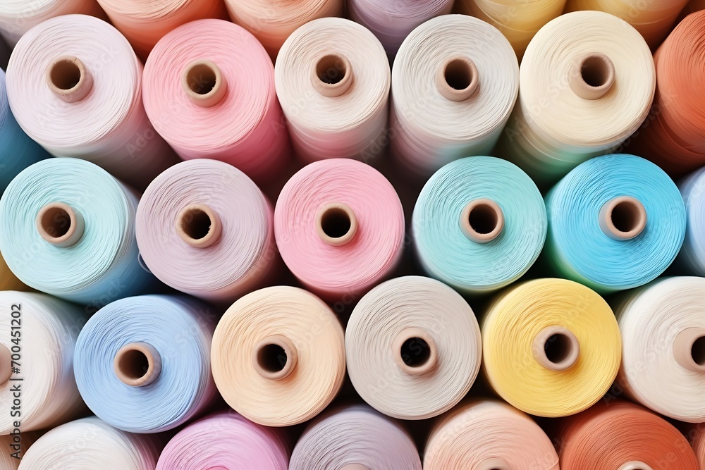 Poster generative ai : photographed abstract sweing thread spools background