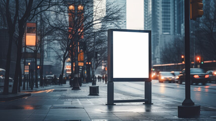 Unoccupied advertising billboard on a city avenue at dusk. Promotional display concept. Generative...