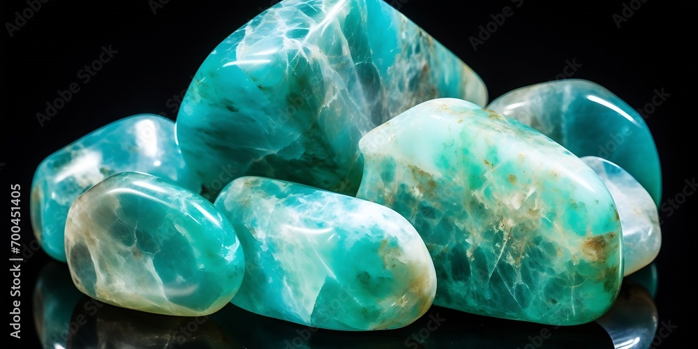 Aufkleber Generative AI : Natural amazonite stone beads in an irregular shape, green and white colors.