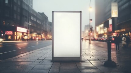 Generative AI : Blank city format banner pylon on the sidewalk mockup