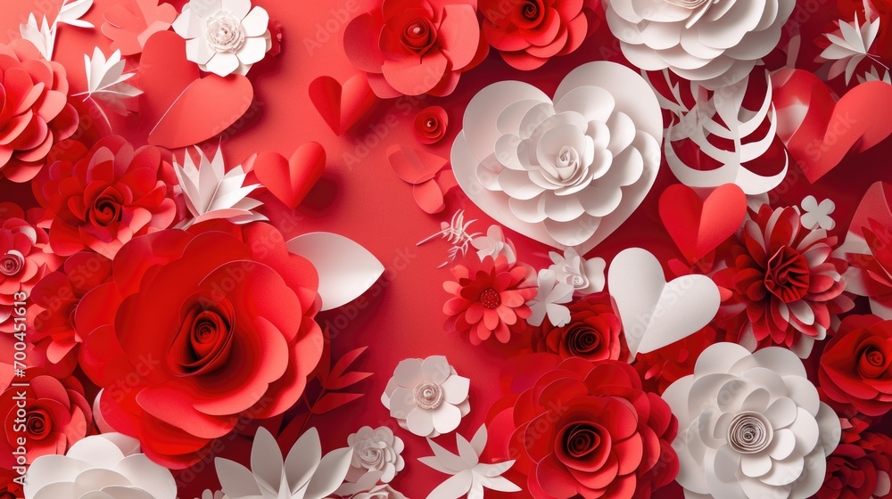 Aufkleber a vibrant red and white wall adorned with delicate paper flowers. perfect for adding a pop of color 