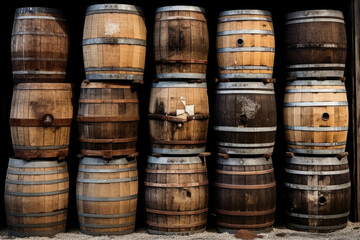 Fototapeta premium Storage cellar wood keg barrel vintage cask wooden wine winery old alcohol drink