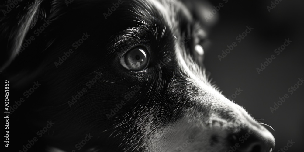 Poster a black and white photo capturing the face of a dog. this versatile image can be used in various con