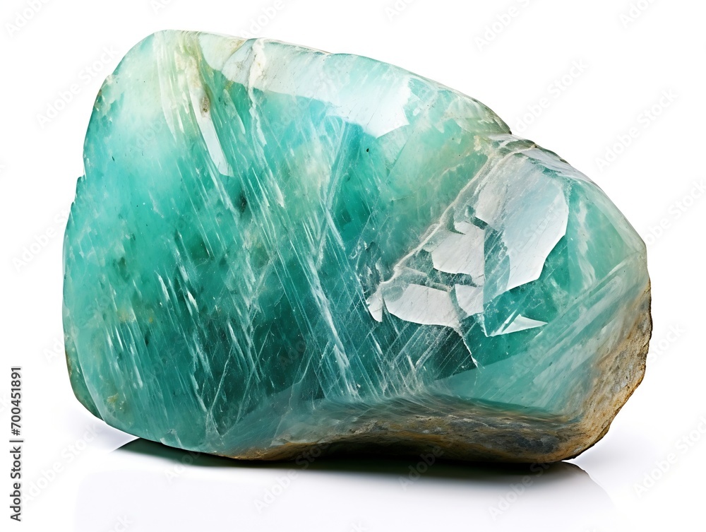 Aufkleber Generative AI : Natural amazonite gemstone isolated on white background.