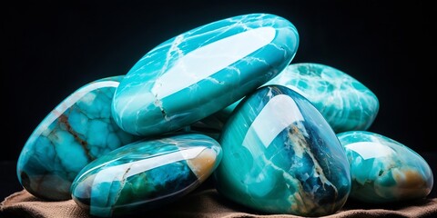 Generative AI : Natural amazonite stone beads in an irregular shape, green and white colors.