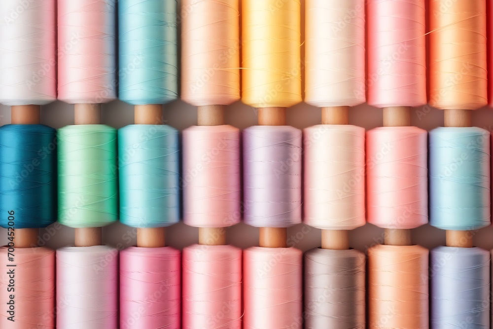 Poster generative ai : photographed abstract sweing thread spools background