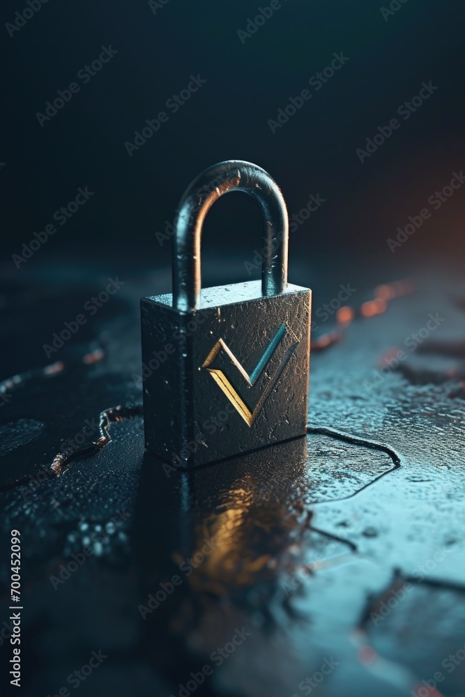 Poster A padlock with a chain wrapped around it. Suitable for security, protection, or locking concepts