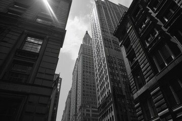 A black and white photo of a tall building. Suitable for architectural and urban themes - Powered by Adobe