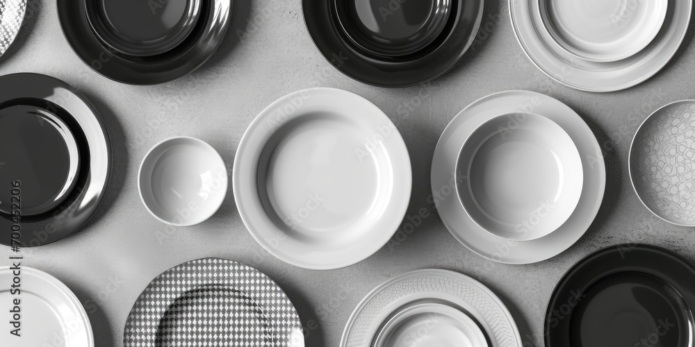 Poster A collection of plates displayed on a wall. Ideal for adding a touch of elegance and charm to interior decor