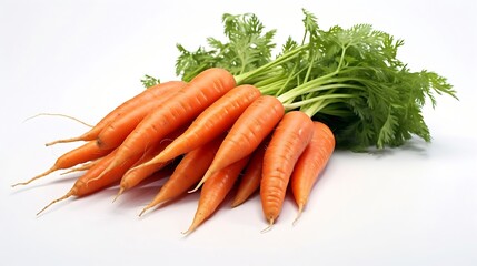 Generative AI : Fresh organic carrots isolated on white background.