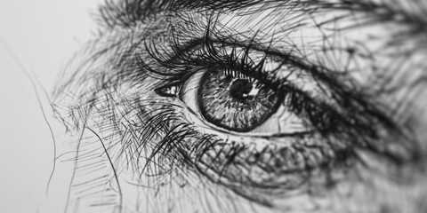 A detailed close-up drawing of a person's eye. Perfect for illustrating the intricacies of the human eye or for artistic projects