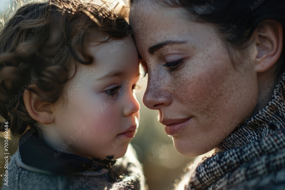 Poster a woman and a child are looking at each other. this heartwarming image captures the connection and b