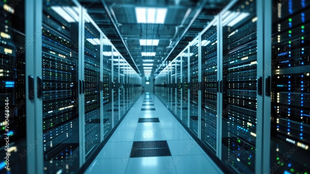 Leinwandbilder Server racks in computer network security server room data center, Network operating center server room. Generative AI.