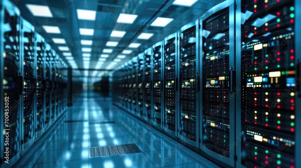 Leinwandbilder Server racks in computer network security server room data center, Network operating center server room. Generative AI.