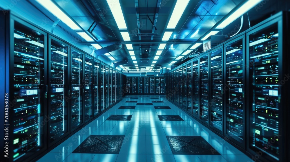 Leinwandbilder Server racks in computer network security server room data center, Network operating center server room. Generative AI.