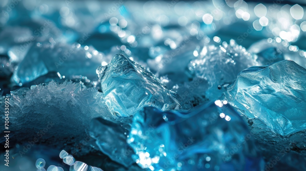 Poster A detailed view of a cluster of ice cubes. Perfect for adding a refreshing touch to beverage-related designs or illustrating concepts such as coolness, freshness, or summer vibes