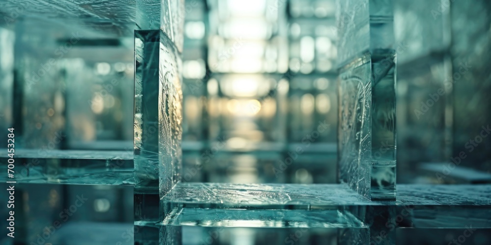 Poster glass cubes arranged on a table, suitable for various concepts and designs
