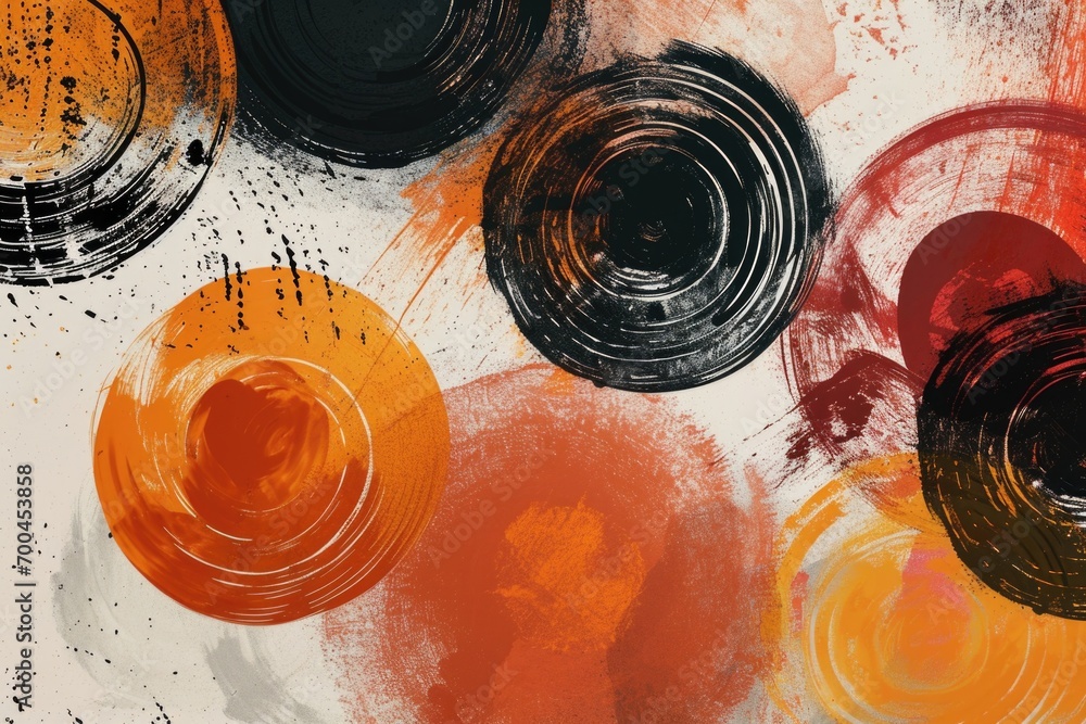 Poster A detailed close-up of a painting featuring various circles. This versatile image can be used for a wide range of design projects
