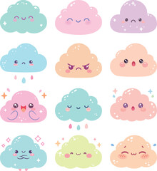 Set of cartoon clouds pastel
