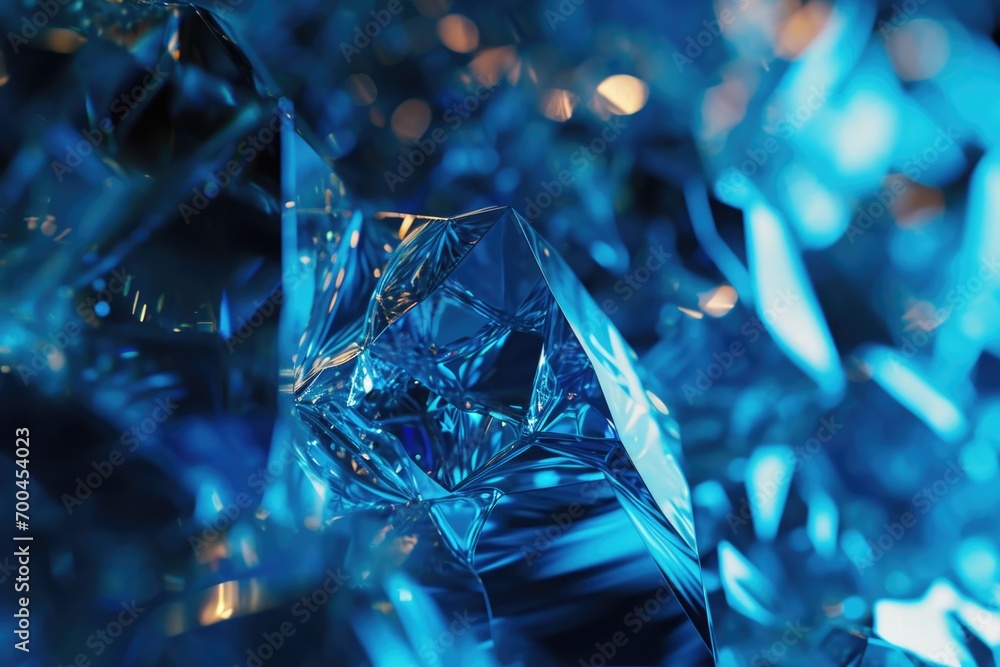 Poster a close up view of a blue crystal on a table. this image can be used for various purposes