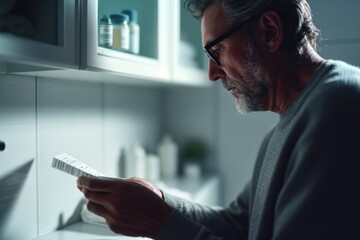 A man sitting in a kitchen reading a newspaper. This image can be used to depict relaxation, morning routine, or staying updated with the latest news - obrazy, fototapety, plakaty