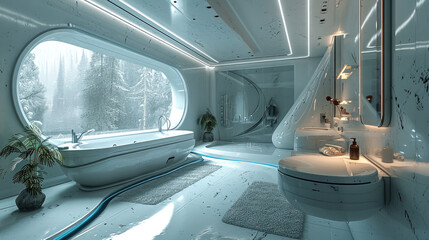 A futuristic luxury bathroom. Generative AI.
