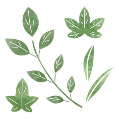 葉っぱのイラストセット、水彩風　ベクター