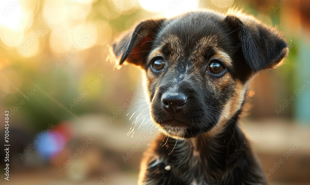 Wall mural closeup of a young puppy dog on nature background