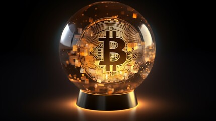 Bitcoin Symbol Trapped Inside a Crystal Ball. Blockchain Future Concept. Abstract Business Speculation - obrazy, fototapety, plakaty
