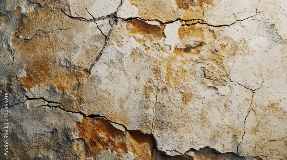 Poster A close-up view of a wall with peeling paint. Perfect for adding texture and character to design projects