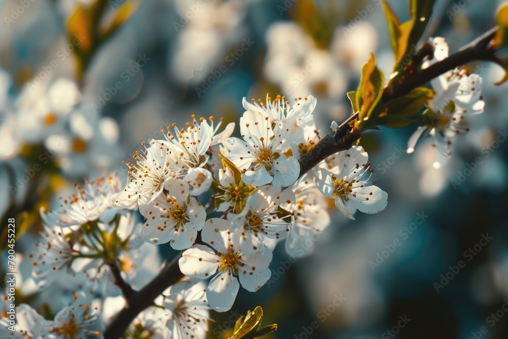 Poster close-up view of a tree with beautiful white flowers. perfect for nature enthusiasts or botanical pr