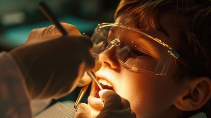 A little boy getting his teeth examined by a dentist. Suitable for dental health and pediatric dentistry concepts